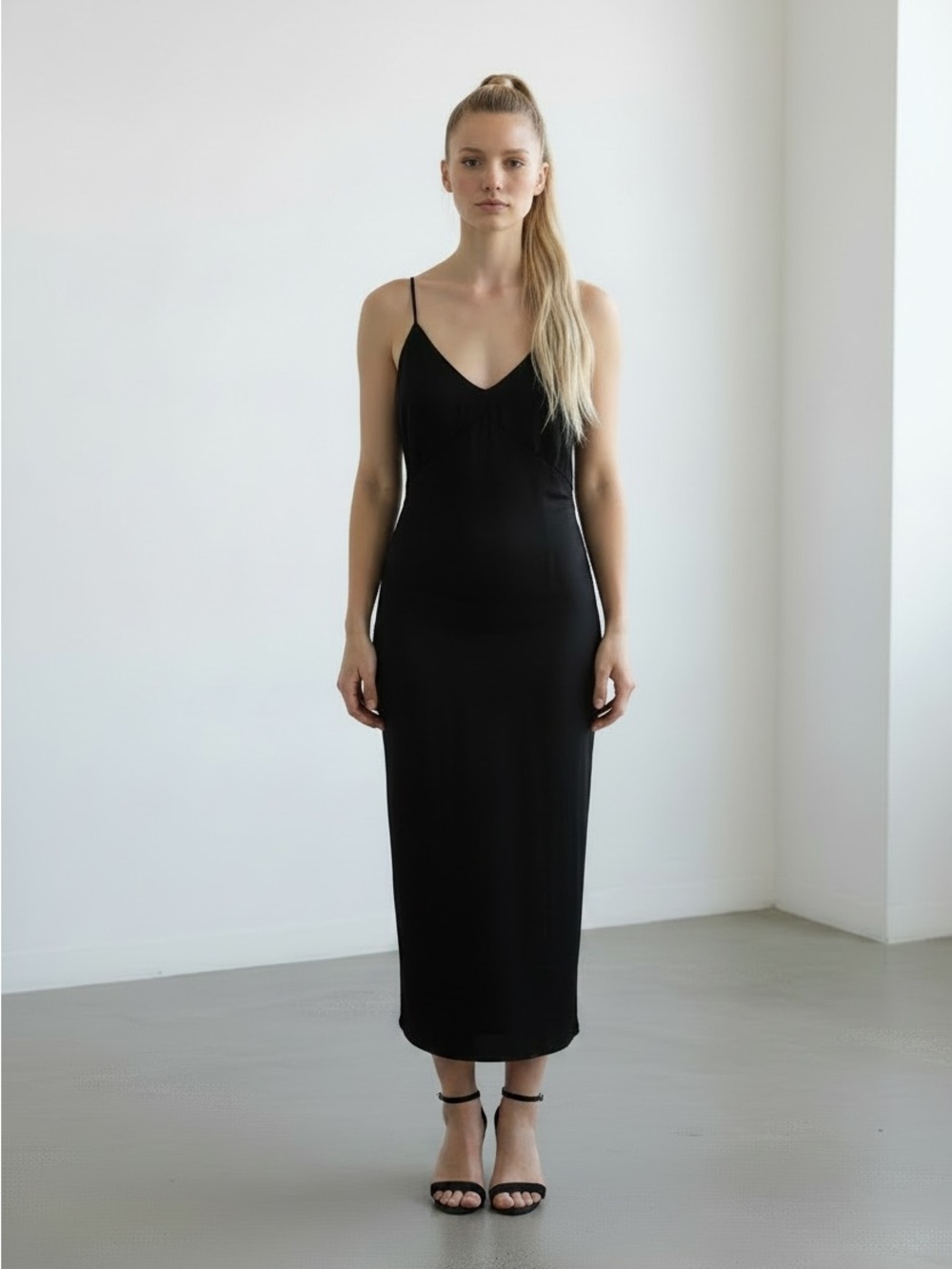 Calvin Klein Classic Black Slip Midi Dress